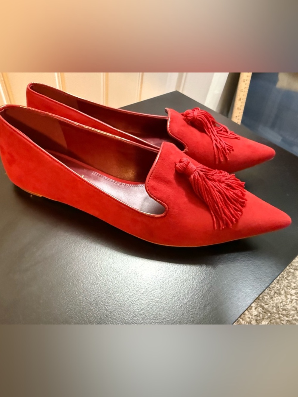 Kate Spade Adore Red Kid Suede Tassel Pointed Toe Flats Women’s Size 8.5B - Picture 5 of 9